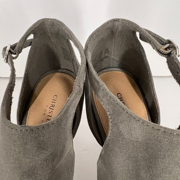 Christian Siriano Taupe / Green Faux Suede Open Toe High Heels Sz 8.5 - Picture 12 of 15